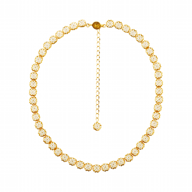 Collar Diamantes Cuadrados Dorado Corto Perla